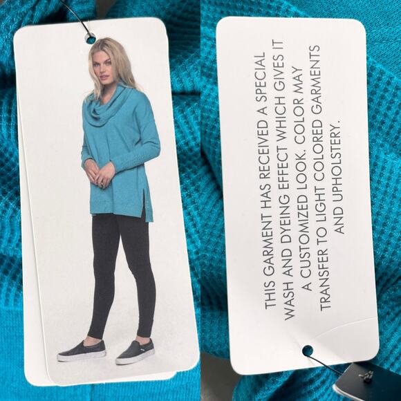 Andrew Marc NY Performance Fleece Cowl Neck Tunic Top Azure Turquoise M New - Picture 7 of 13